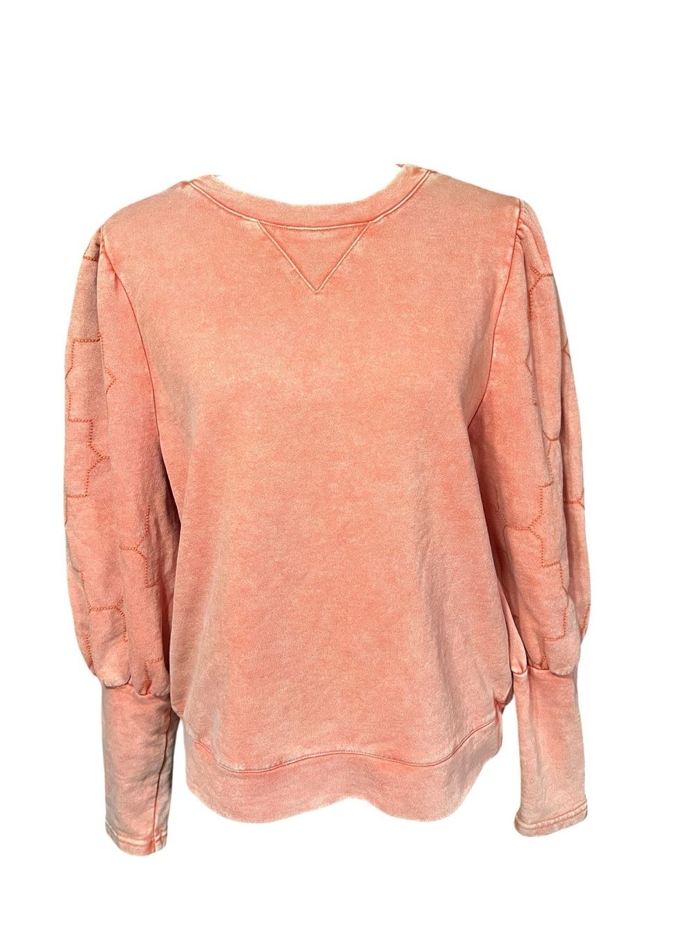 Geometric Accent Peach Tone Lightweight Pull Over Blouse Sweatshirt Sz  L READ